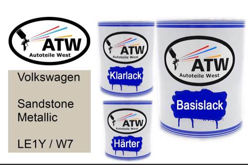 Volkswagen, Sandstone Metallic, LE1Y / W7: 1L Lackdose + 1L Klarlack + 500ml Härter - Set, von ATW Autoteile West.